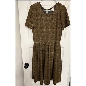 LuLaRoe 2XL Brown Geometric Fit & Flare Knit Dress Short Sleeve Knit